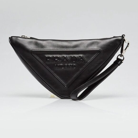 Prada Black Grace Lux Leather Triangle Pouch Bag 1NE039 - Picture 1 of 12